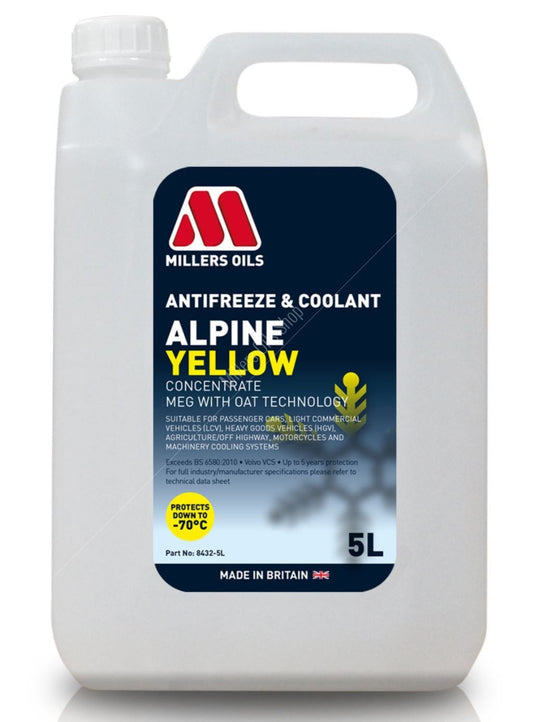 Millers Alpine Antifreeze & Coolant Concentrate Yellow - 5 Litres | LRT Lubricants Shop