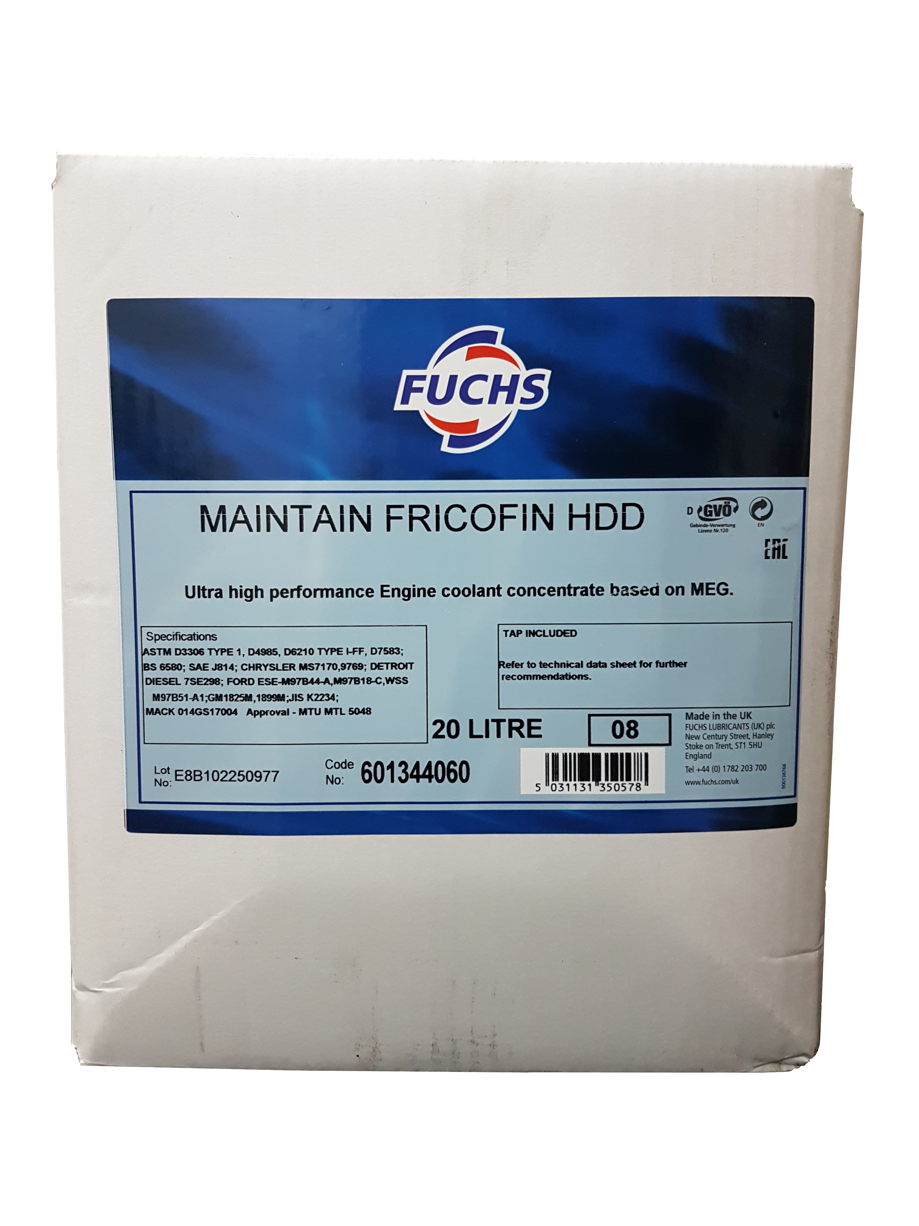 Fuchs Maintain Fricofin HDD Engine Coolant - 20 Litres (Lube Cube ...